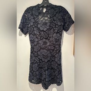 Alexis size small,Open-Back Short sleeve Lace Romper Floral Lace Navy Blue